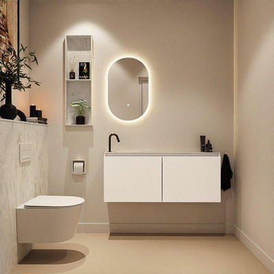 MONDIAZ TURE-DLUX Meuble toilette - 120cm - Talc - EDEN - vasque Opalo - position gauche - 1 trou de robinet
