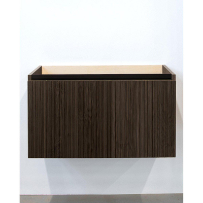 Adema Holz Ensemble de meuble - 120cm - 2 vasques en céramique Blanc - 2 trous de robinet - 1 tiroir - avec armoire de toilette - Toffee (marron)