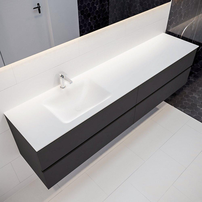 Mondiaz VICA ensemble de meuble de salle de bain - 200cm - meuble sous-vasque gris foncé - 4 tiroirs - lavabo nuage gauche - 1 trou de robinet - miroir LED - version XL 60cm de haut