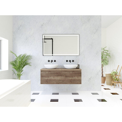 HR badmeubelen Matrix 3D badkamermeubelset 120cm 1 lade greeploos met greeplijst in kleur Charleston met bovenblad charleston
