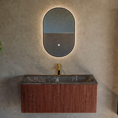 Mondiaz KURVE-DLUX Ensemble meuble de salle de bains - 100x46x40cm - 1 tiroir - vasque solid surface - central - 1 trou de robinet - Ruby