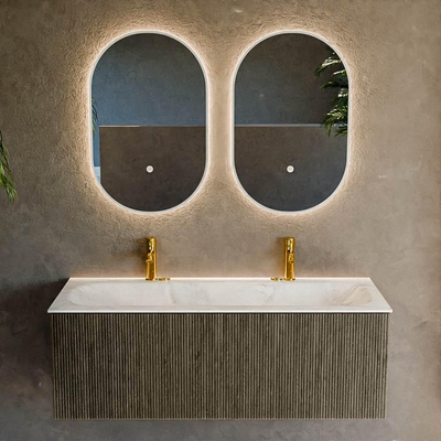 Mondiaz KURVE-DLUX Badkamermeubelset - 120x46x40cm - 1 lade - wastafel solid surface - midden - 2 kraangaten - Shadow