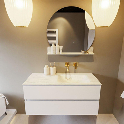 MONDIAZ VICA-DLUX Ensemble meuble de salle de bains - 110cm - meuble bas talc - 2 tiroirs - lavabo encastré cloud à droite - sans trous de robinet - version haute 60cm - opalo