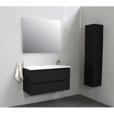 Basic Bella Meuble salle de bains avec lavabo acrylique Blanc avec miroir 100x55x46cm sans trous de robinet Noir mat