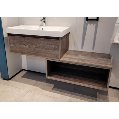 BRAUER Hope wastafelonderkast met zijkast - 80x30x45.5cm - inclusief wastafel - Driftwood SHOWROOMMODEL