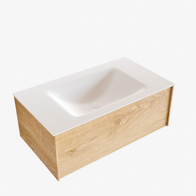 ENSEMBLE DE MEUBLE MONDIAZ LUSH - 80cm - 1 tiroir - lavabo cloud - vasque centrale - 1 trou de robinet - chêne blanchi