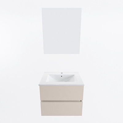 Mondiaz VICA ensemble de meuble de salle de bain - 60cm - meuble sous-vasque lin - 2 tiroirs - lavabo denia milieu - 1 trou de robinet - couleur Blanc Brillant - miroir LED - version XL 60cm de haut