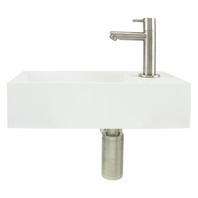 Differnz Solid fonteinset - 36x18.5x9cm - Rechthoek - 1 kraangat - Chroom - Solid Surface Wit met kraan SHOWROOMMODEL