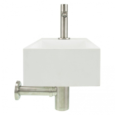 Differnz Solid fonteinset - 36x18.5x9cm - Rechthoek - 1 kraangat - Chroom - Solid Surface Wit met kraan SHOWROOMMODEL