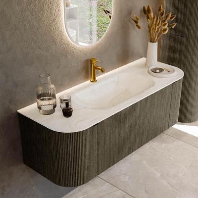 Ensemble de meuble de salle de bain Mondiaz KURVE-DLUX - 130x46x40cm - 1 tiroir - 2 portes - lavabo en solid surface - milieu - 1 trou de robinet - Shadow