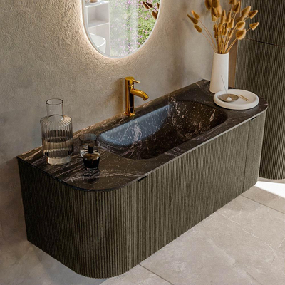 Mondiaz KURVE-DLUX Badkamermeubelset - 120x46x40cm - 1 lade - 2 deuren - wastafel solid surface - midden - 1 kraangat - Shadow