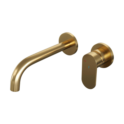 Robinet mélangeur lavabo encastrable Brauer Gold Edition - bec courbé gauche - manette large plate - modèle C 1 - PVD - or brossé