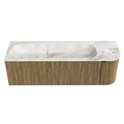 Mondiaz KURVE-DLUX Ensemble meuble de salle de bains - 145x46x40cm - 1 tiroir - 1 porte - vasque solid surface - gauche - sans trou de robinet - Dusk