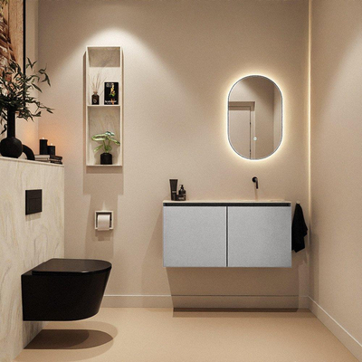 MONDIAZ TURE-DLUX Meuble toilette - 100cm - Plata - EDEN - vasque Ostra - position droite - sans trou de robinet