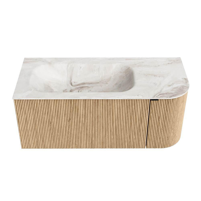 MONDIAZ KURVE-DLUX meuble de salle de bains 105cm avec module 25 R couleur chêne avec 1 tiroir et 1 porte. Lavabo BIG SMALL gauche sans trou de robinet couleur Frappe.
