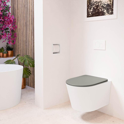 Mondiaz LAVIE hangtoilet – spoelrandloos – 36 x 53 cm – met softclose zitting – Talc (wit), zitting Smoke (lichtbruin)