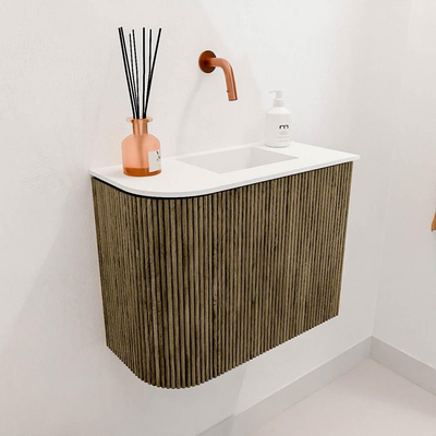 Mondiaz JOYA 51.6cm toiletmeubel - ronding links kleur Dusk - Wastafel FAYE positie Rechts Zonder kraangat kleur Talc.