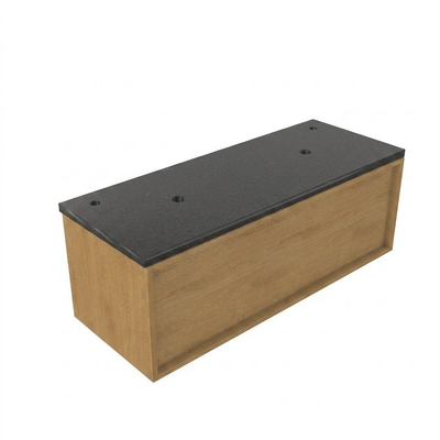 Saniclass Holz Frame Ensemble de meubles de salle de bains - 120x45x43cm - plan vasque en basalte Noche poli (noir) - 2 trous de robinetterie - 1 tiroir - chêne natural mat (bois)