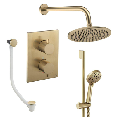Crosswater MPRO Regendoucheset inbouw - 2 hendels - badafvoer - 20cm douchekop - handdouche - glijstang - wandarm - geborsteld messing (goud)