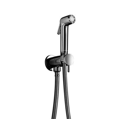Hotbath Mate ensemble douchette pression avec flexible de douche 150cm et support et robinet d'arrêt nickel brossé