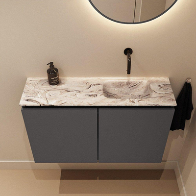 MONDIAZ TURE-DLUX Meuble toilette - 80cm - Dark Grey - EDEN - vasque Glace - position droite - sans trou de robinet