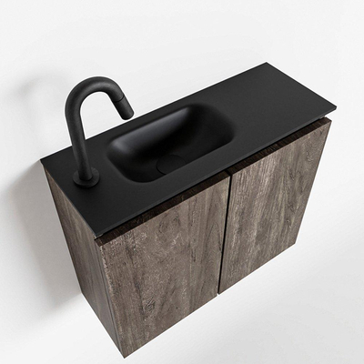 MONDIAZ TURE Kit lave-mains - 60x23x50cm - 1 trou de robinet - 2 portes - marron foncé mat - Lavabo à gauche - Solid Surface Noir