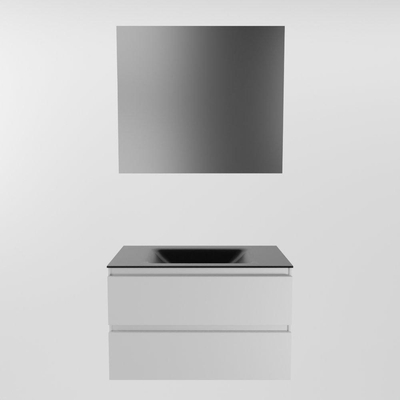 Mondiaz AIVY Ensemble de meuble - 80x45x50cm - 0 trous de robinet - 1 vasque Urban Solid surface - Centre - 2 tiroirs - avec miroir - MDF Talc