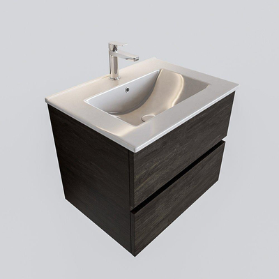 Mondiaz VICA Meuble Dark brown avec 2 tiroirs 60x50x45cm vasque lavabo Denia centre 1 trou de robinet