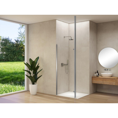 Produits Van Rijn ST01 Paroi fixe largeur incl. poteau en inox 50 Ø 84 cm L. 200 cm H. 8 mm verre clair. Profilé en U en inox.