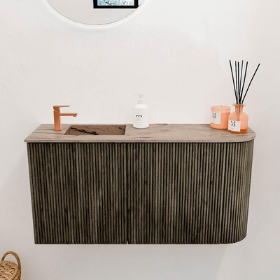 Mondiaz JOYA-DLUX 81.6cm toiletmeubel - ronding rechts kleur Shadow - Wastafel FAYE positie Links 1 kraangat kleur Arena.