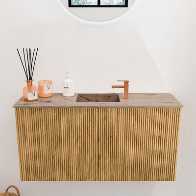 Mondiaz JOYA-DLUX 80cm toiletmeubel - kleur Oak - Wastafel FAYE positie Midden 1 kraangat kleur Arena.