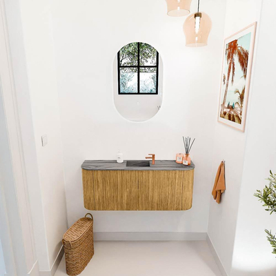 Mondiaz JOYA-DLUX 103.2cm toiletmeubel - ronding links en rechts kleur Oak - Wastafel FAYE positie Midden 1 kraangat kleur Sombra.