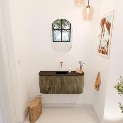 Mondiaz JOYA 93.2cm meuble de salle de bains - arrondis gauche et droite couleur Dusk - Vasque FAYE position Milieu Sans trou de robinet couleur Urban.