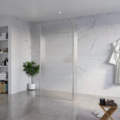 Fortifura Galeria Douche à l'italienne - 100x200cm - verre clair nervuré - anticalcaire - verre de sécurité 8mm - 2 parois latérales 30cm - avec bras muraux et profilés d'angle - Inox brossé