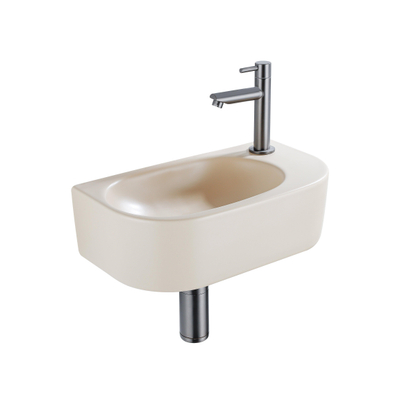 QeramiQ Fuente fonteinset – halfrond – 40x21.5x12 cm – keramiek beige – kraangat rechts – kraan gunmetal
