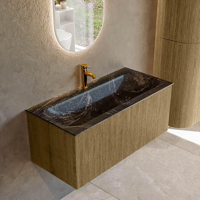Mondiaz KURVE-DLUX Ensemble meuble de salle de bains - 100x46x40cm - 1 tiroir - lavabo solid surface - central - 1 trou de robinet - Dusk