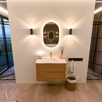 Mondiaz CIRO-DLUX Badkamermeubelset - 80x45x50cm - Solid surface wastafel Glace - 1 wasbak Midden - 1 kraangat - 2 lades - Oak