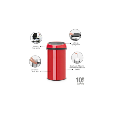 Brabantia Touch Bin Afvalemmer - 60 liter - passion red