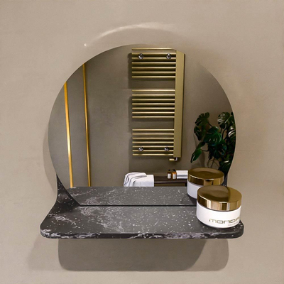 Mondiaz SPOT miroir – Ø 30 cm – avec tablette – Lava (marbre noir)
