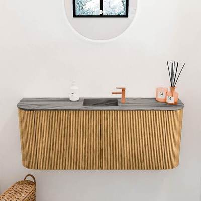 Mondiaz JOYA-DLUX 103.2cm toiletmeubel - ronding links en rechts kleur Oak - Wastafel FAYE positie Midden 1 kraangat kleur Sombra.