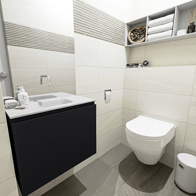 MONDIAZ OLAN Kit lave-mains - 60x30x40cm - 0 trous de robinet - 1 tiroir - urban mat - lavabo centré - Solid Surface Blanc