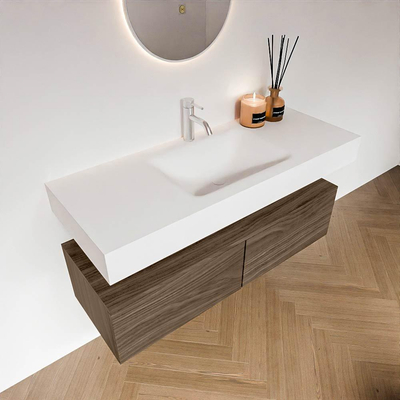 MONDIAZ ALAN Ensemble meuble de salle de bains - 120cm - meuble bas Mocha - 2 tiroirs - Vasque suspendue CLOUD - centre - 1 trou de robinet - Talc