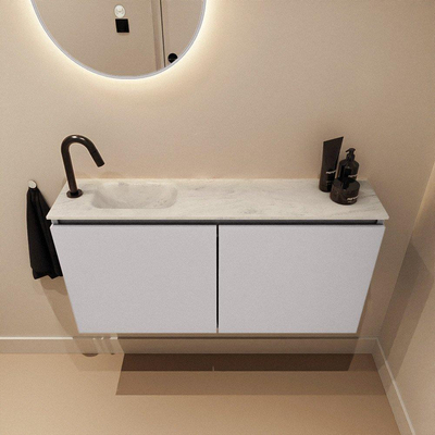 MONDIAZ TURE-DLUX meuble WC 100 cm Cale. EDEN lavabo Opalo position gauche. Avec 1 trou de robinet.
