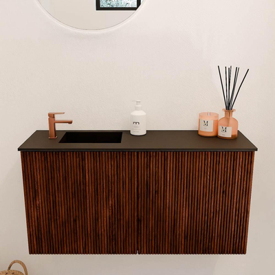 Mondiaz JOYA 80cm toiletmeubel - kleur Ruby - Wastafel FAYE positie Links 1 kraangat kleur Urban.