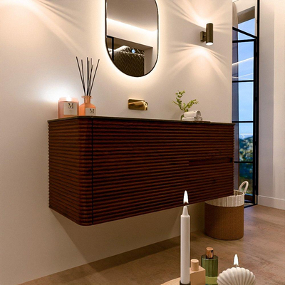 Mondiaz CIRO-DLUX Meuble de salle de bains - 120x45x50cm - lavabo solid surface Lava - 1 vasque au milieu - sans trous de robinet - 2 tiroirs - Ruby