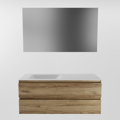 Mondiaz AIVY Ensemble de meuble - 120x45x50cm - 0 trous de robinet - 1 vasque talc Solid surface - Gauche - 2 tiroirs - avec miroir - Melamine Chai