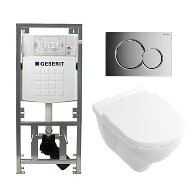 Villeroy & Boch O.novo ensemble encastré avec cuvette suspendue à évacuation profonde blanche abattant softclose plaque de recouvrement chromé brillant