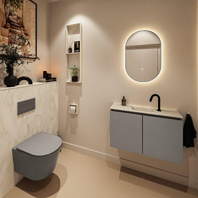 MONDIAZ TURE-DLUX 80cm toiletmeubel Smoke. EDEN wastafel Ostra positie midden. Met 1 kraangat.