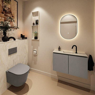 MONDIAZ TURE-DLUX Meuble toilette - 80cm - Smoke - EDEN - vasque Ostra - position centrale - 1 trou de robinet