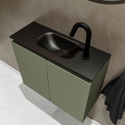 MONDIAZ TURE Fonteinset - 60x23x50cm - 1 kraangat - 2 deuren - army mat - Wasbak midden - Solid Surface Zwart